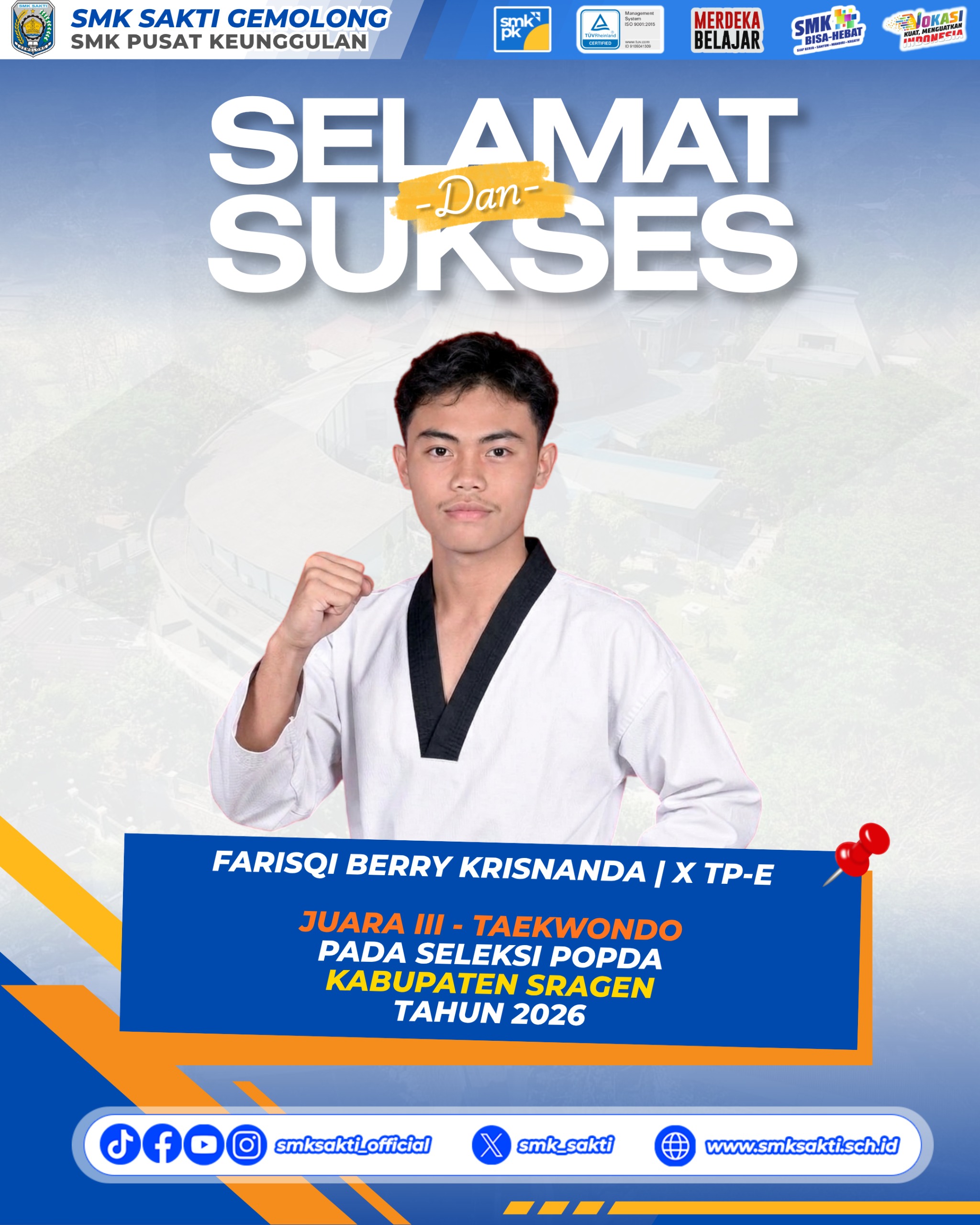 Siswa SMK Sakti Gemolong Raih Juara 3 Taekwondo pada Seleksi POPDA Kabupaten Sragen 2026