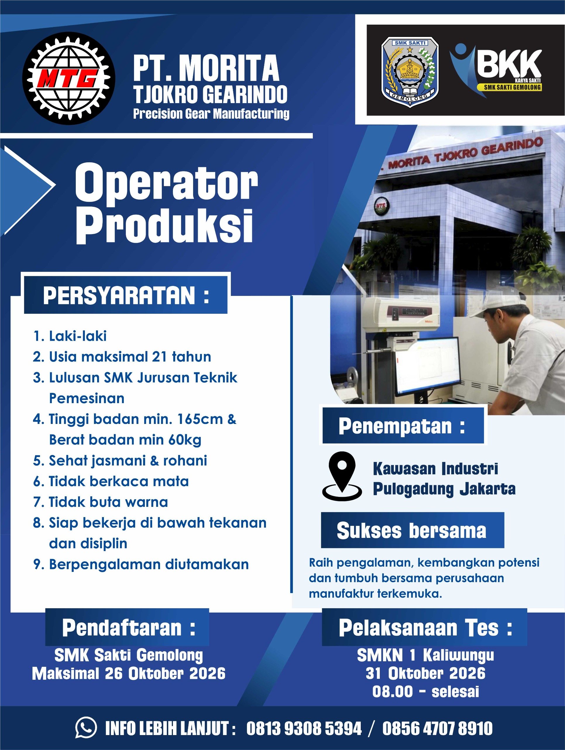 PT Morita Tjokro Gearindo Buka Lowongan Kerja Operator Produksi Lewat BKK SMK Sakti Gemolong